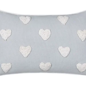 Cotton Cushion Embroidered Hearts 30 x 50 cm Grey GAZANIA