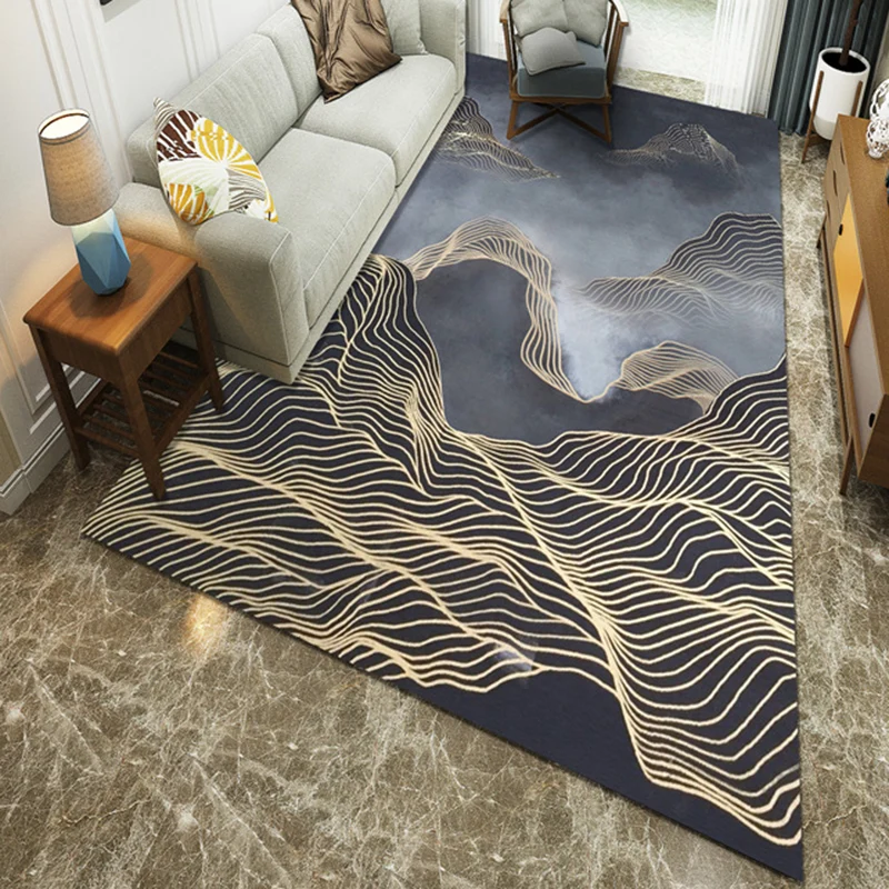 Tappeto poliestere stile moderno con pittura inchiostro con linea curva colore ombroso per stanza