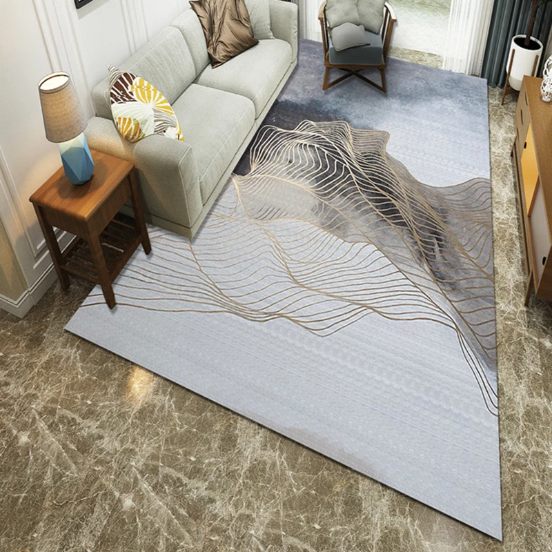 Timbro Clear Tappeto da camera da letto modernista poliestere grigio lavabile con pittura inchiostro Gold Line