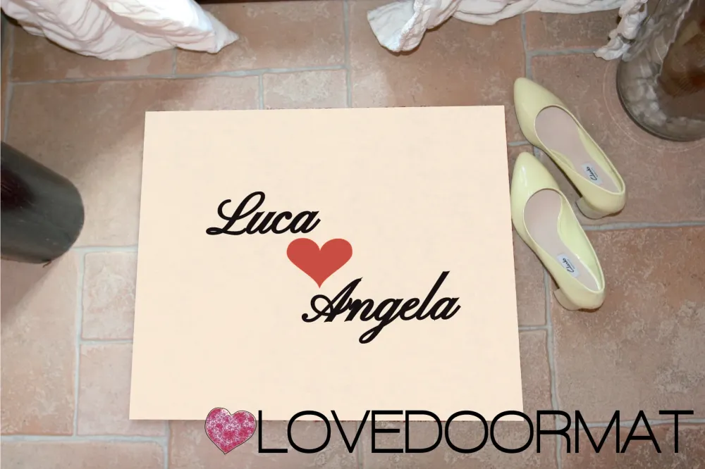 Zerbino Fatto su misura – Cuore, Tuo Testo – LOVEDOORMAT Feltro, Fondo Gomma, Tappeto 100% Asciugapassi