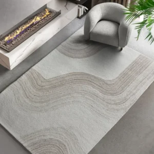 Lana Merino Tappeto di motivo astratto 100% Lana 160 x 230 cm 1800 g/m2 Avorio e Camoscio AZARIA