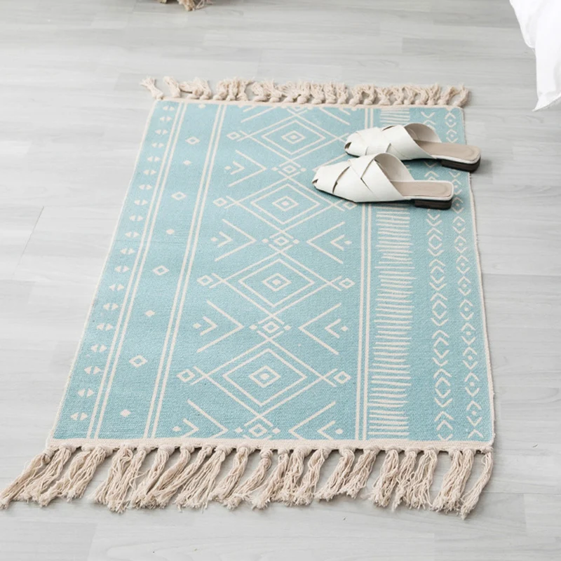 Tappeto Boho multicolore misto cotone con motivo sud-occidentale Tappeto lavabile lavatrice realizzato mano con nappa per...