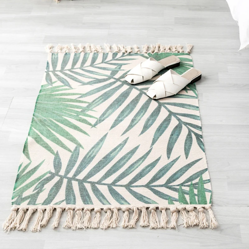Tappeto Boho multicolore misto cotone con motivo sud-occidentale Tappeto lavabile lavatrice realizzato mano con nappa per...
