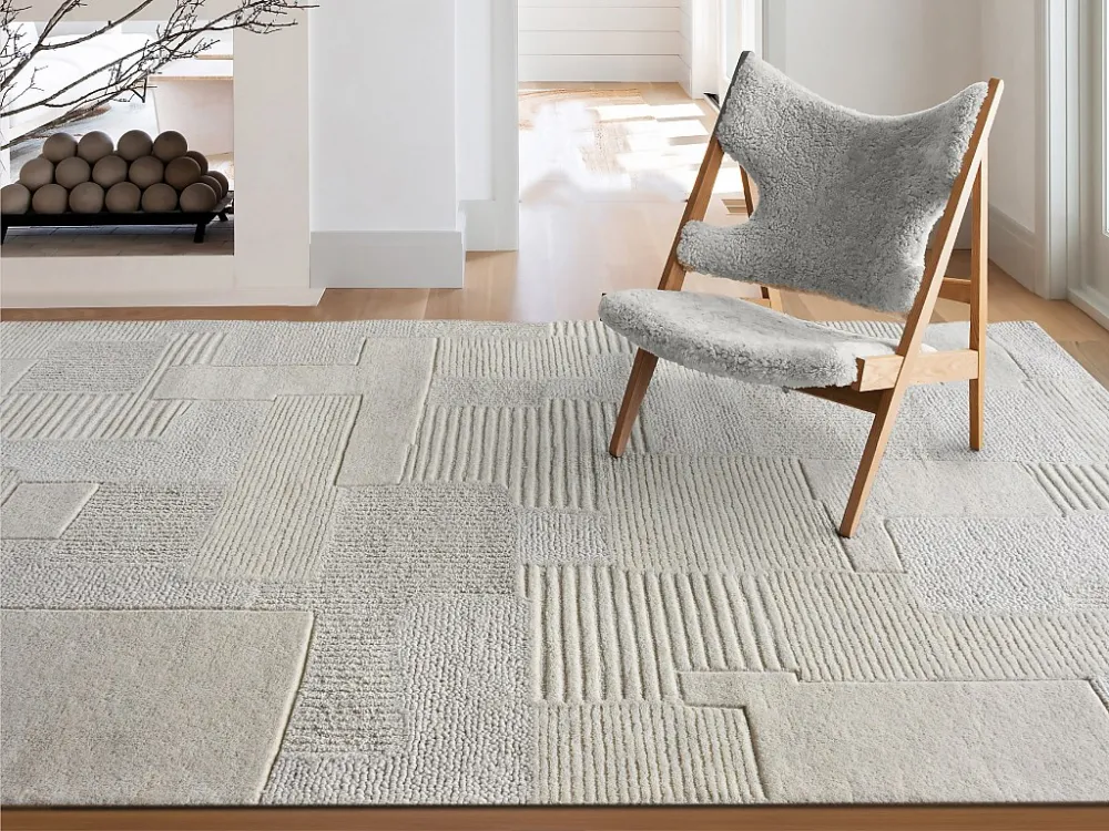 Tappeto rilievo 160 x 230 cm 100% Lana di artigianato 1800 g/m2 Avorio AURORA Set da 100g