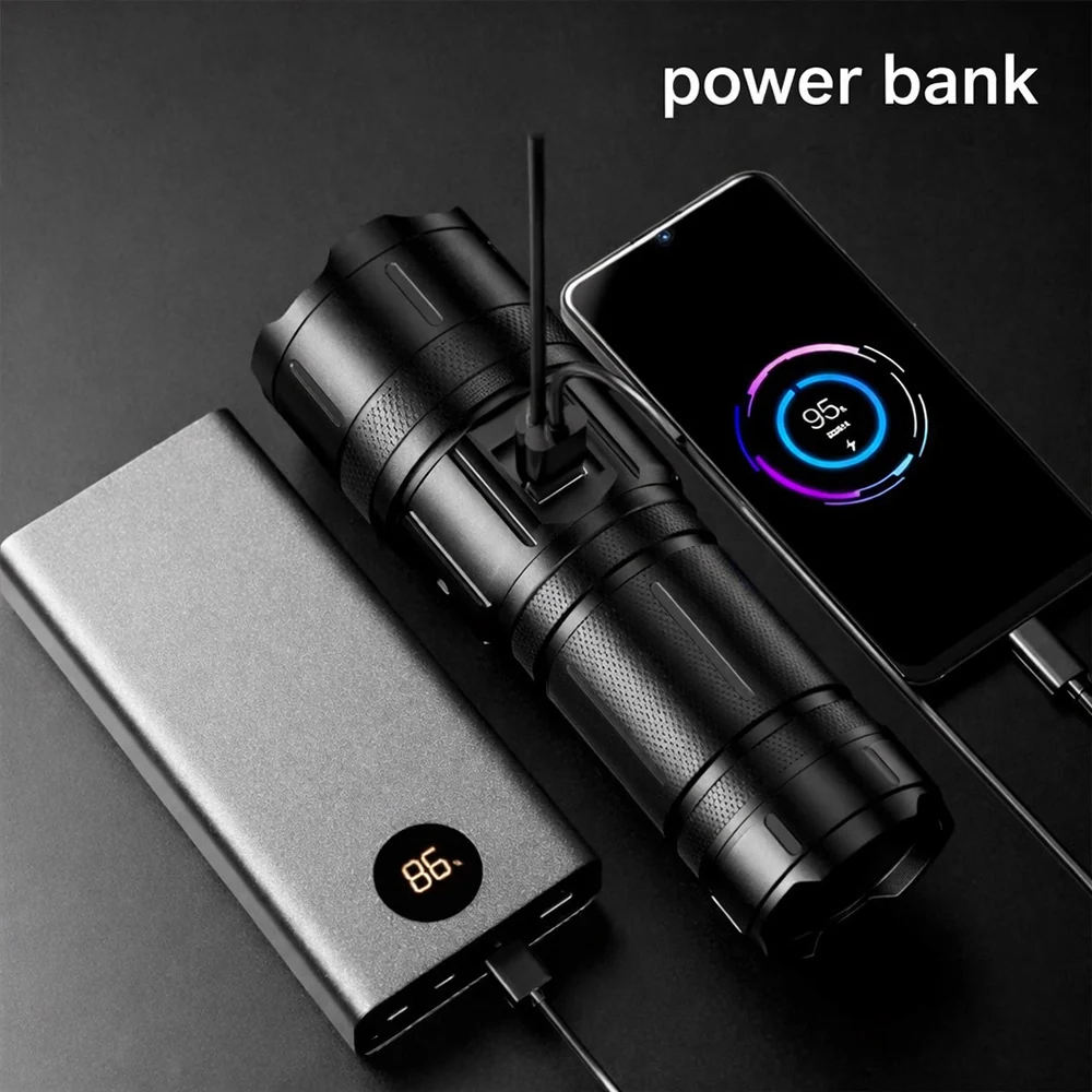 Torcia led cob 400 mt dimmerabile doppia lampada power bank