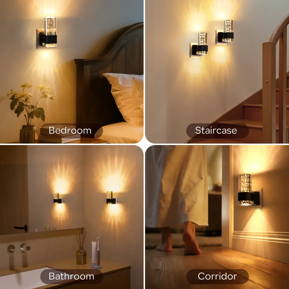 2-Pack Square Crystal Bubble Night Lights, Soft Warm Glow Premium Black Shell, Decorative Plug- Wall Light