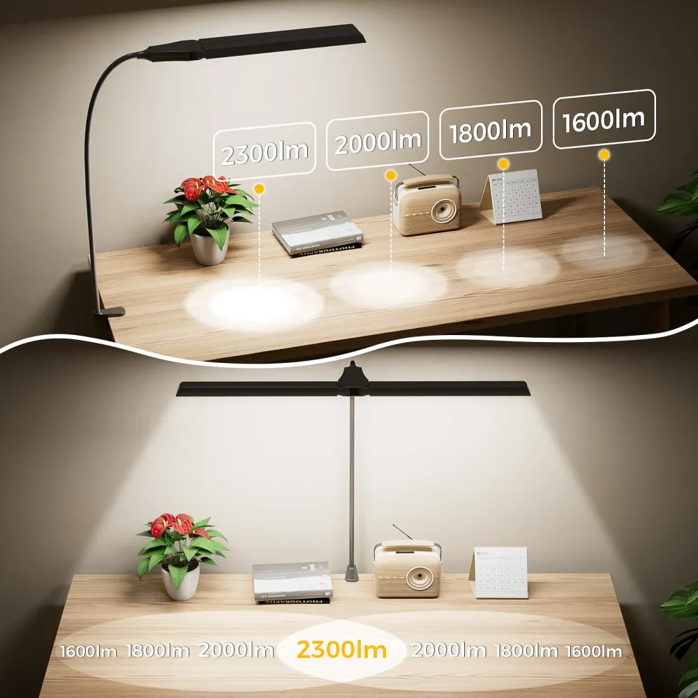 Dual-Head Eye-Caring Desk Lamp, No Blue Light, USB Powered, Dimmable LED Clamp Light Reading, Study & Office, Soft Light T...