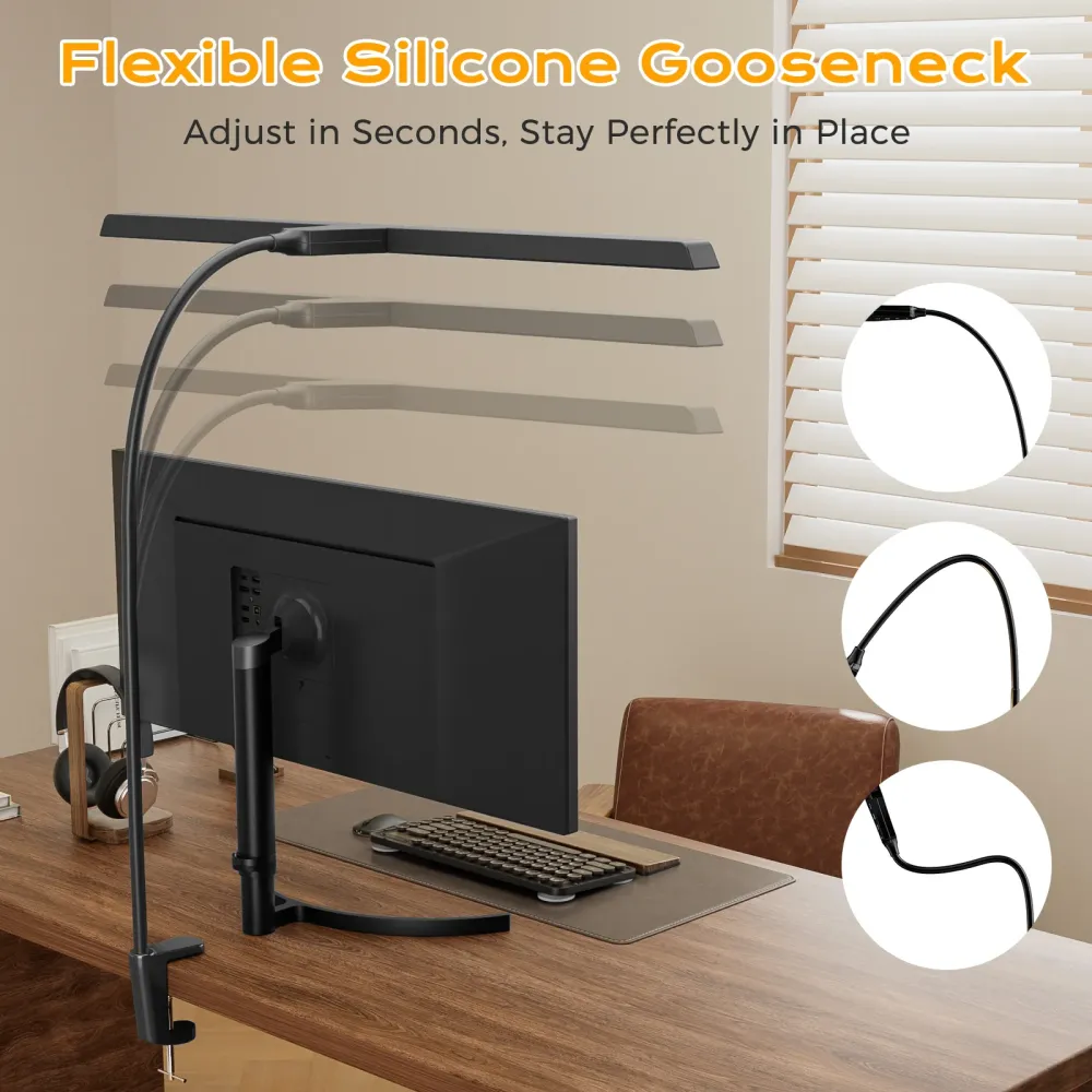 Dual-Head Eye-Caring Desk Lamp, No Blue Light, USB Powered, Dimmable LED Clamp Light Reading, Study & Office, Soft Light T...