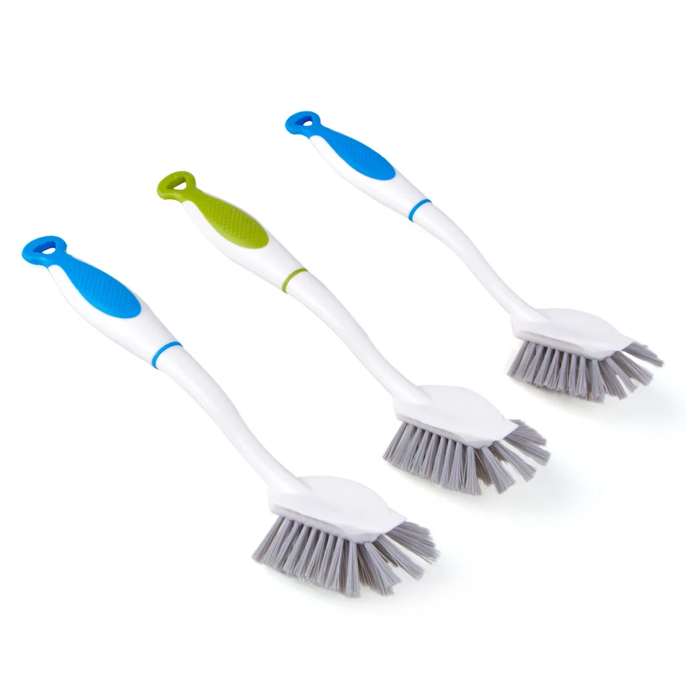 MR.SIGA Dish Brush Handle Built- Scraper, Pans, Pots, Kitchen Sink Cleaning, Pack 3