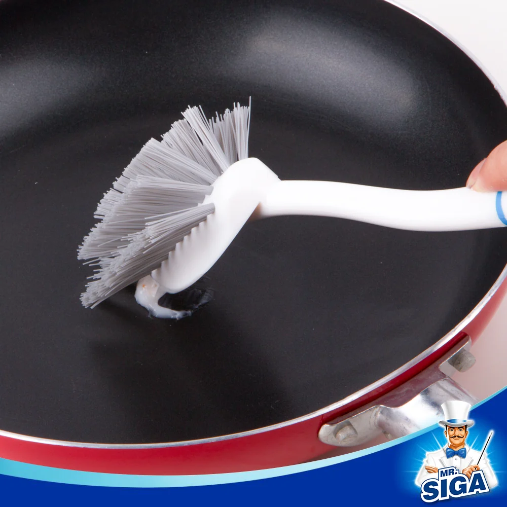MR.SIGA Dish Brush Handle Built- Scraper, Pans, Pots, Kitchen Sink Cleaning, Pack 3