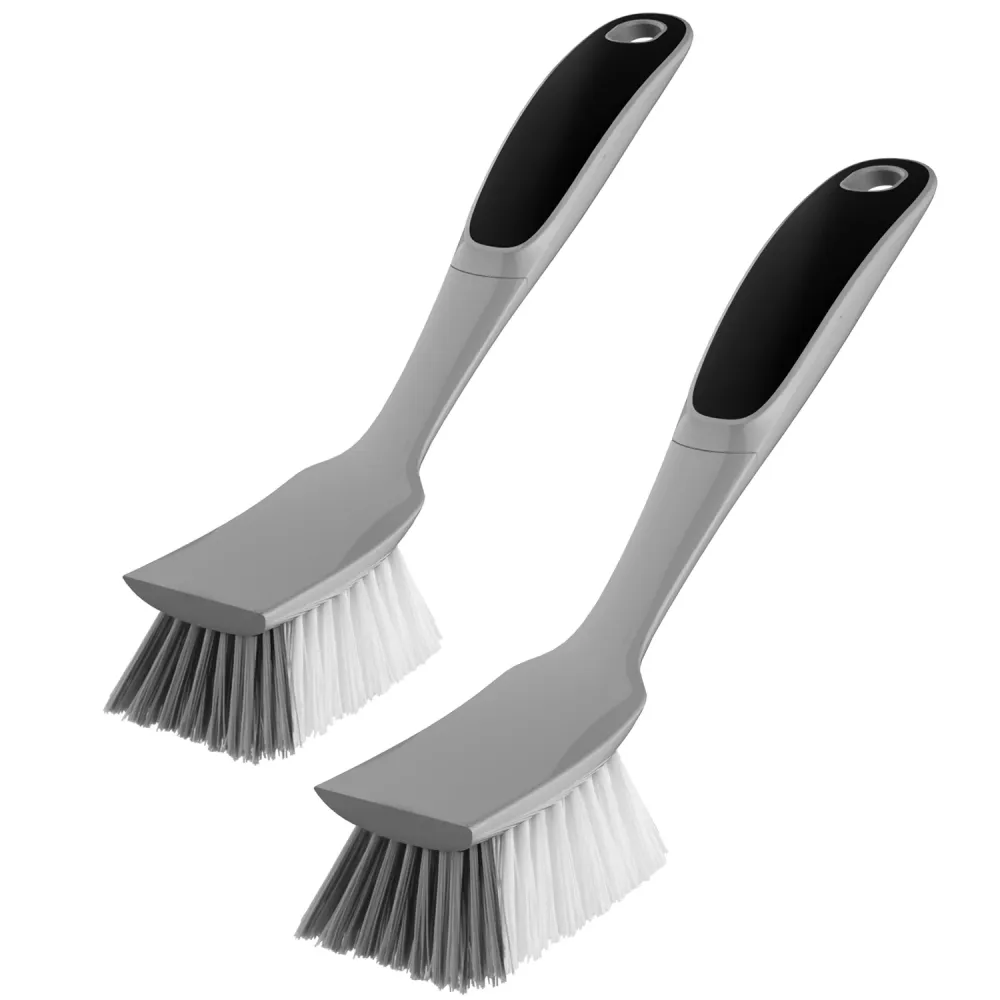 MR.SIGA Dish Brush Non Slip Handle Built- Scraper, Pack 2
