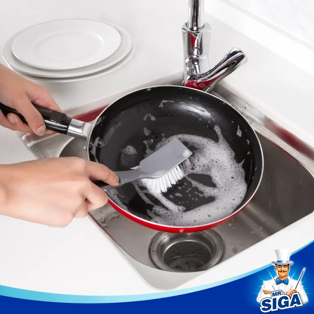 MR.SIGA Dish Brush Non Slip Handle Built- Scraper, Pack 2