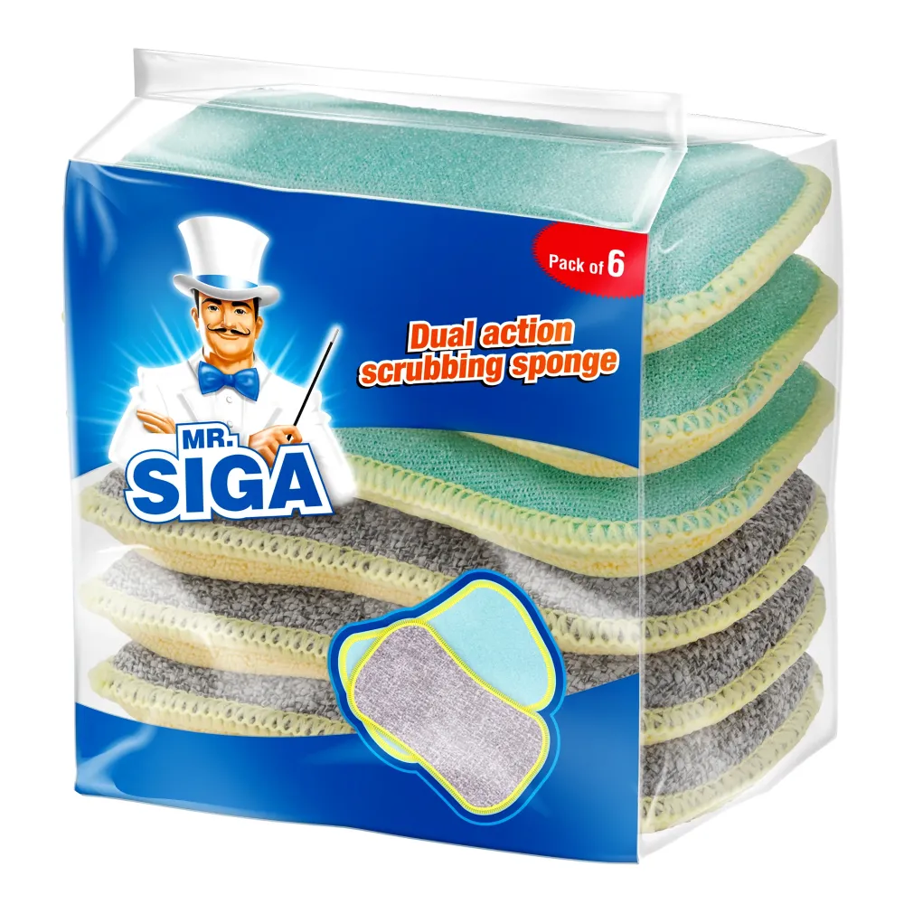 MR.SIGA Dual Action Scrubbing Sponge, Pack 6