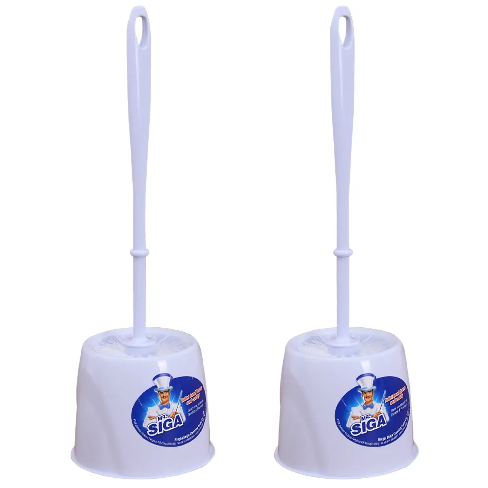 MR.Siga Toilet Bowl Brush and Caddy, Dia 12cm x 38cm Height,White, Pack 2