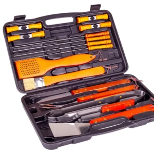 Valigetta con accessori per barbecue acciaio e legno - la valigetta contiene 18 accessori