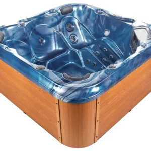 Idromassaggio da esterno LED acrilico blu legno evidente argento e nero 210 x 210 cm TULAROSA