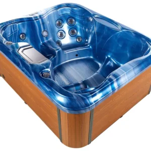 Riscaldamento Integrato Vasca idromassaggio LED blu e legno palese 215 x 180 cm ARCELIA