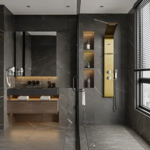 Spa con Rivestimento Legno Colonna da doccia idromassaggio termostatico JOSTA dorata