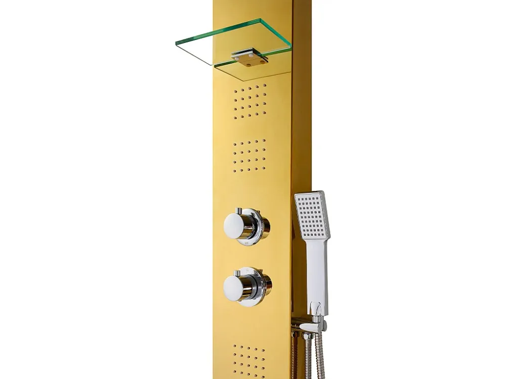 Spa con Rivestimento Legno Colonna da doccia idromassaggio termostatico JOSTA dorata