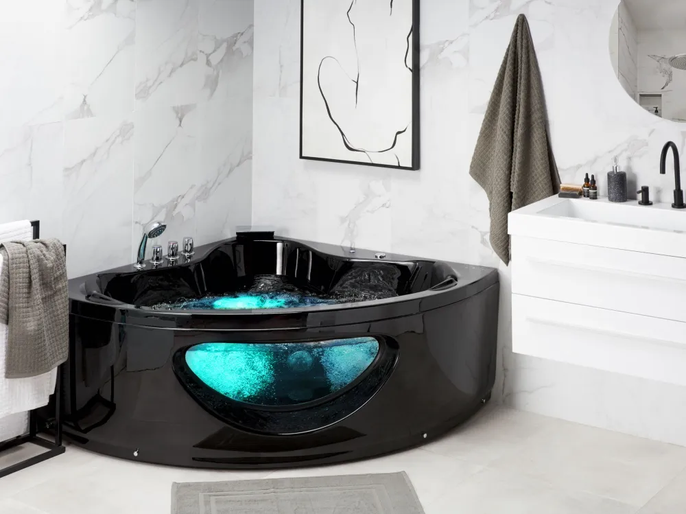 Spa da Esterno Vasca idromassaggio angolare nera LED 190 x 150 cm TOCOA