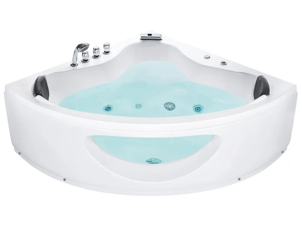 Vasca idromassaggio angolare bianca LED 205 x 146 cm TOCOA con Sistema di Filtrazione Integrato