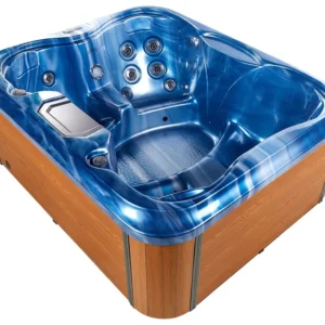 Vasca idromassaggio LED blu e legno trasparente 215 x 180 cm ARCELIA