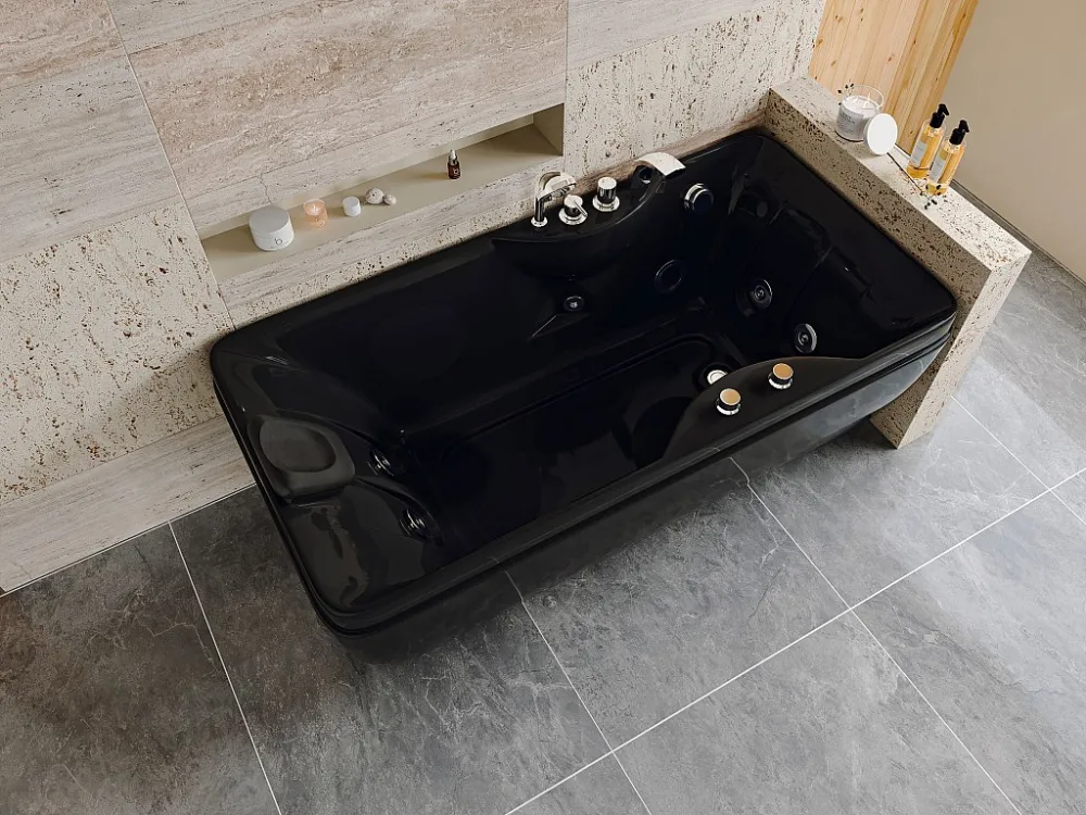 Vasca idromassaggio, 1 posto, 150 x 75 x 54,5 cm, 750W Nero Angolo destra GAVINO con Sistema di Filtrazione Integrato