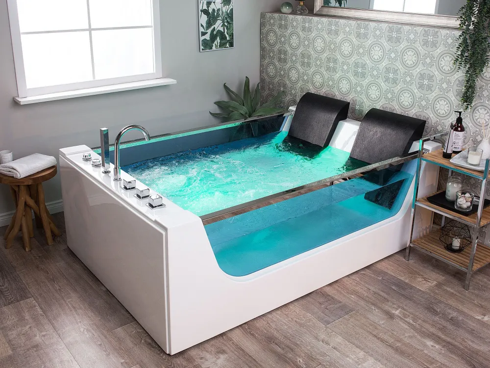 Vasca da bagno con idromassaggio e LED 180 x 120 cm CURACAO con Garanzia