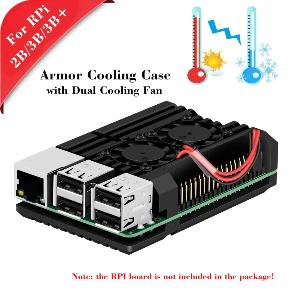 Raspberry PI 2b / 3b / 3b + cassa dell'armamento, custodia metallo con doppia ventola lega di alluminio, dissipatore di ca...