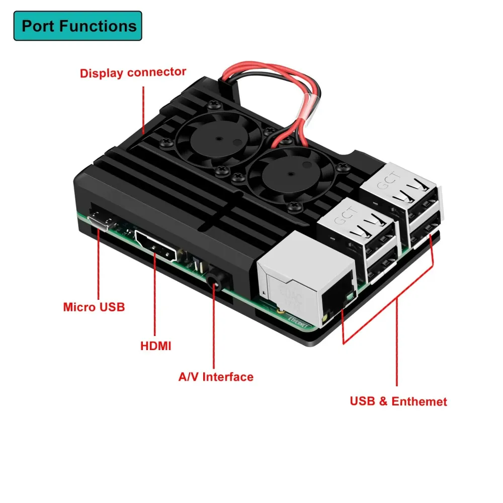Raspberry PI 2b / 3b / 3b + cassa dell'armamento, custodia metallo con doppia ventola lega di alluminio, dissipatore di ca...