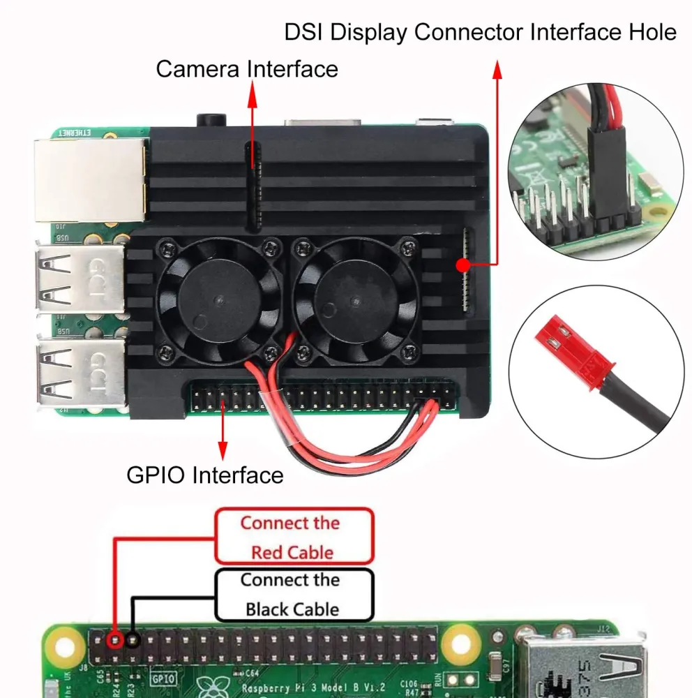 Raspberry PI 2b / 3b / 3b + cassa dell'armamento, custodia metallo con doppia ventola lega di alluminio, dissipatore di ca...