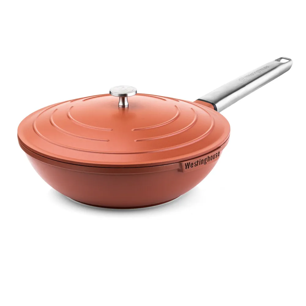 Westinghouse Padella Wok - Wok da 28 cm con coperchio - Rosso