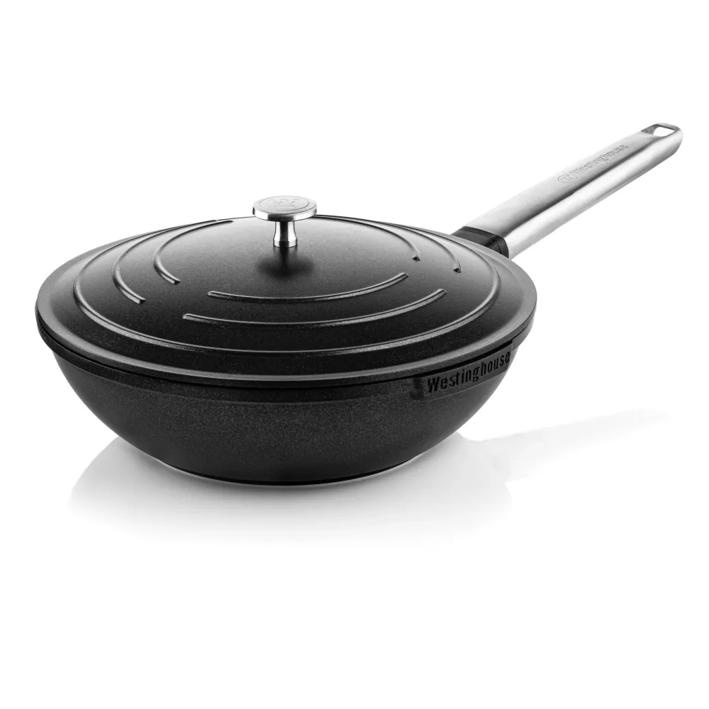 Westinghouse Padella Wok - Wok da 28 cm con coperchio - Nero