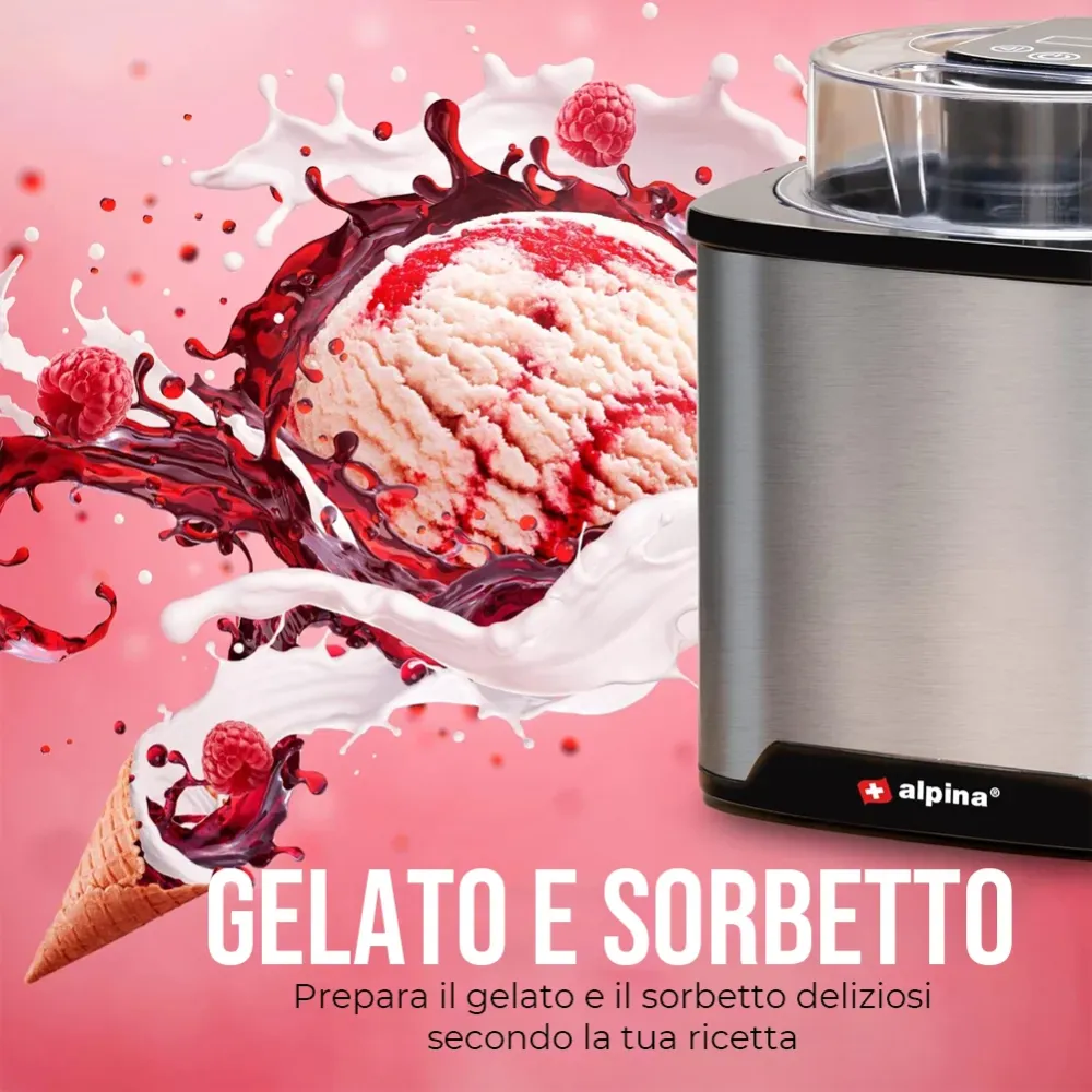 Macchina per il Gelato Gelatiera 2L 12 W Acciaio Inox per Yougurt, Sorbetto